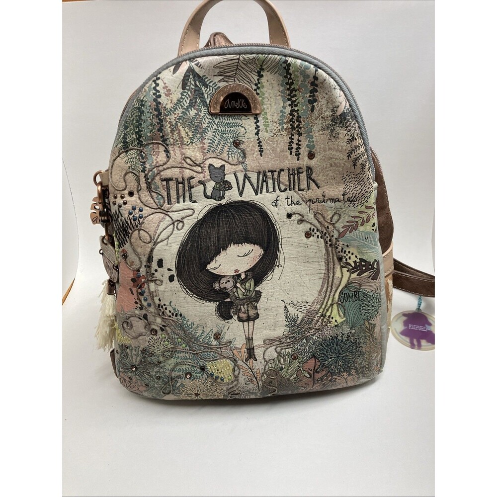 Anekke Nature Watcher Jungle Primate Backpack Bookbag Vegan Leather Zipper